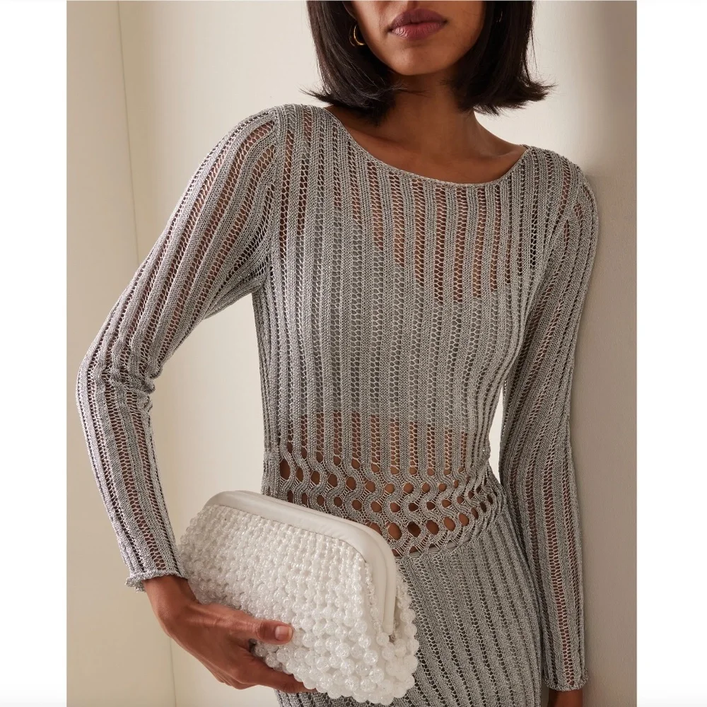 Cult Gaia Nia beaded Leather clutch